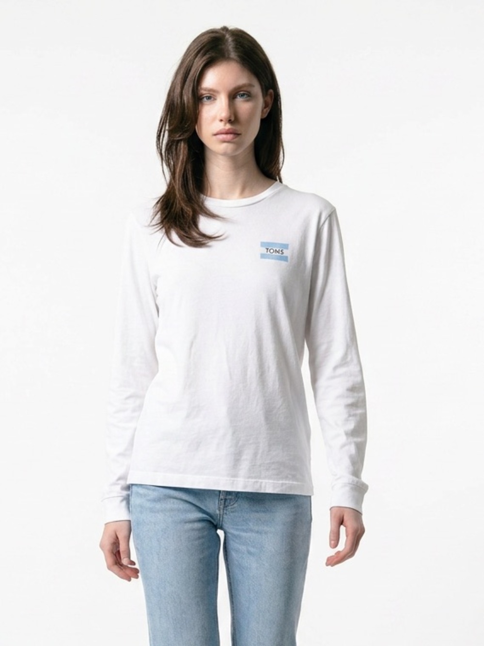 TOMS Unisex Long Sleeve‎ T-Shirt White Size L Casual Basic Solid